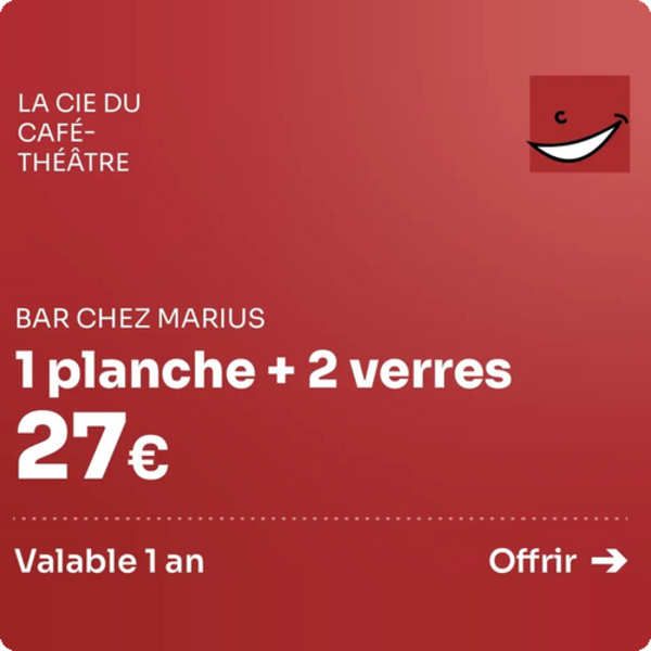 Carte cadeau "Chez Marius" 1 planche et 2 verres